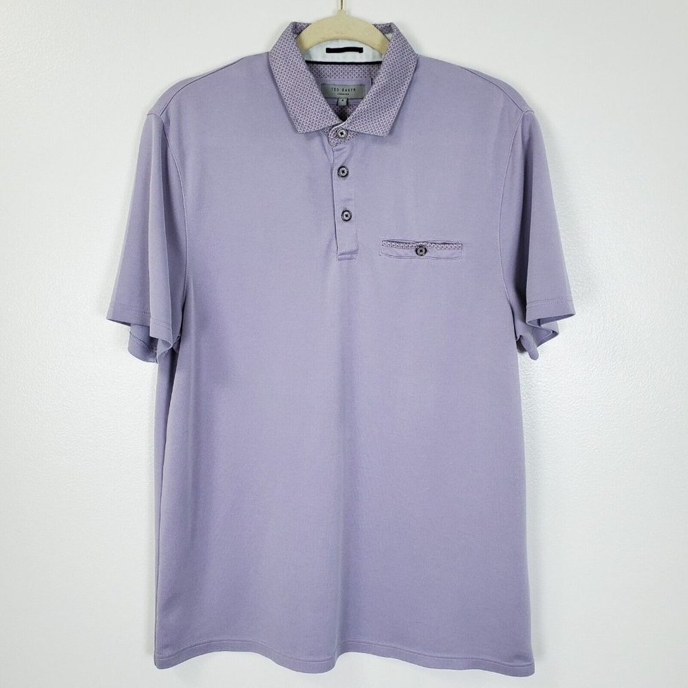 Ted Baker London Polo Shirt Mens 4 Purple Medium Pastel Short Sleeve Modal